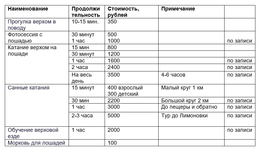 Цены конные прогулки Янган-Тау